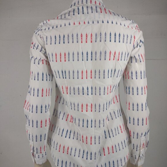 Boden white red blue Big Ben Clock Tower button front shirt ladies size 4 - Picture 5 of 10